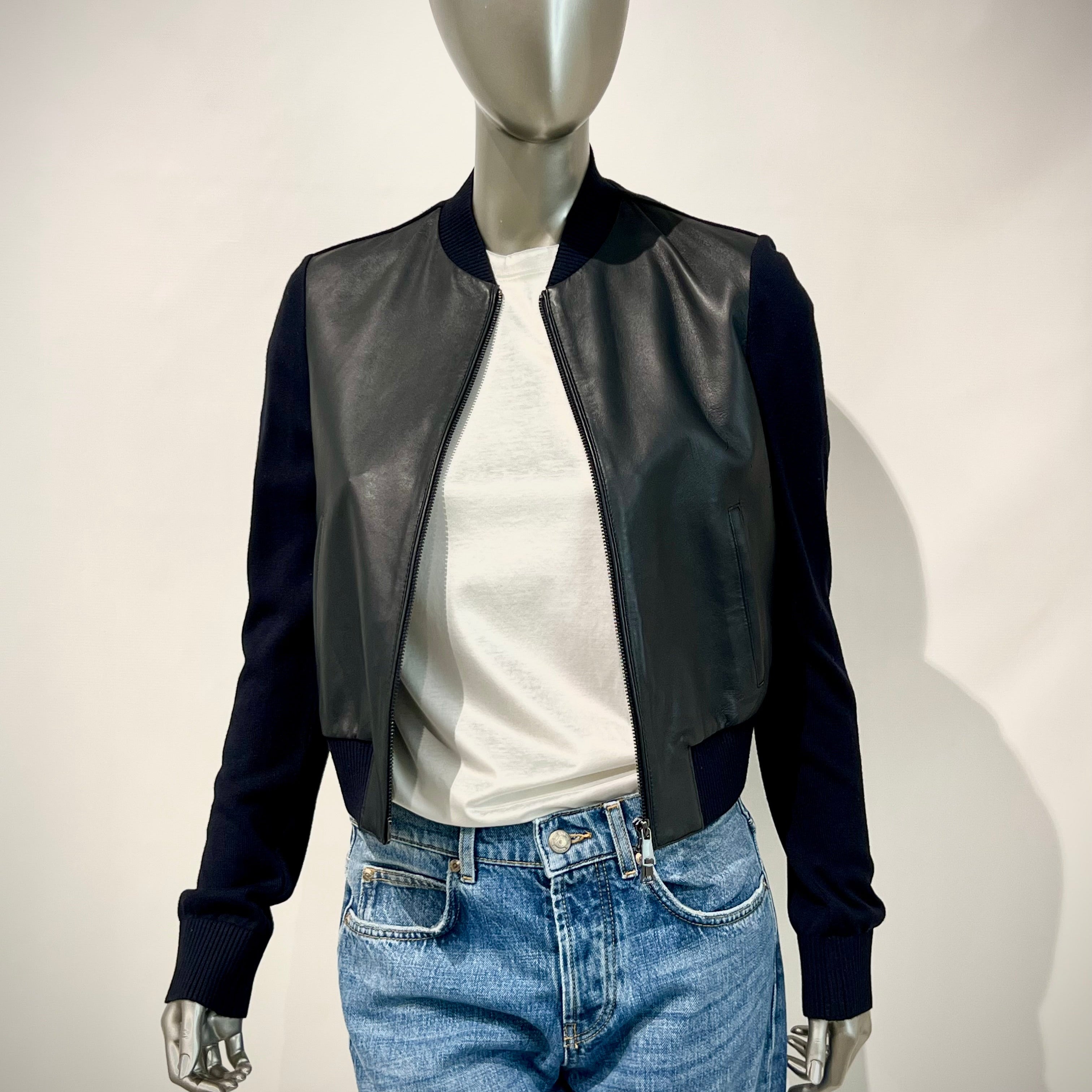 DS5-KEIRA Bomber Full Zip Knit/Leathers DK.Blu Woman