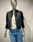 DS5-KEIRA Bomber Full Zip Knit/Leathers DK.Blu Woman