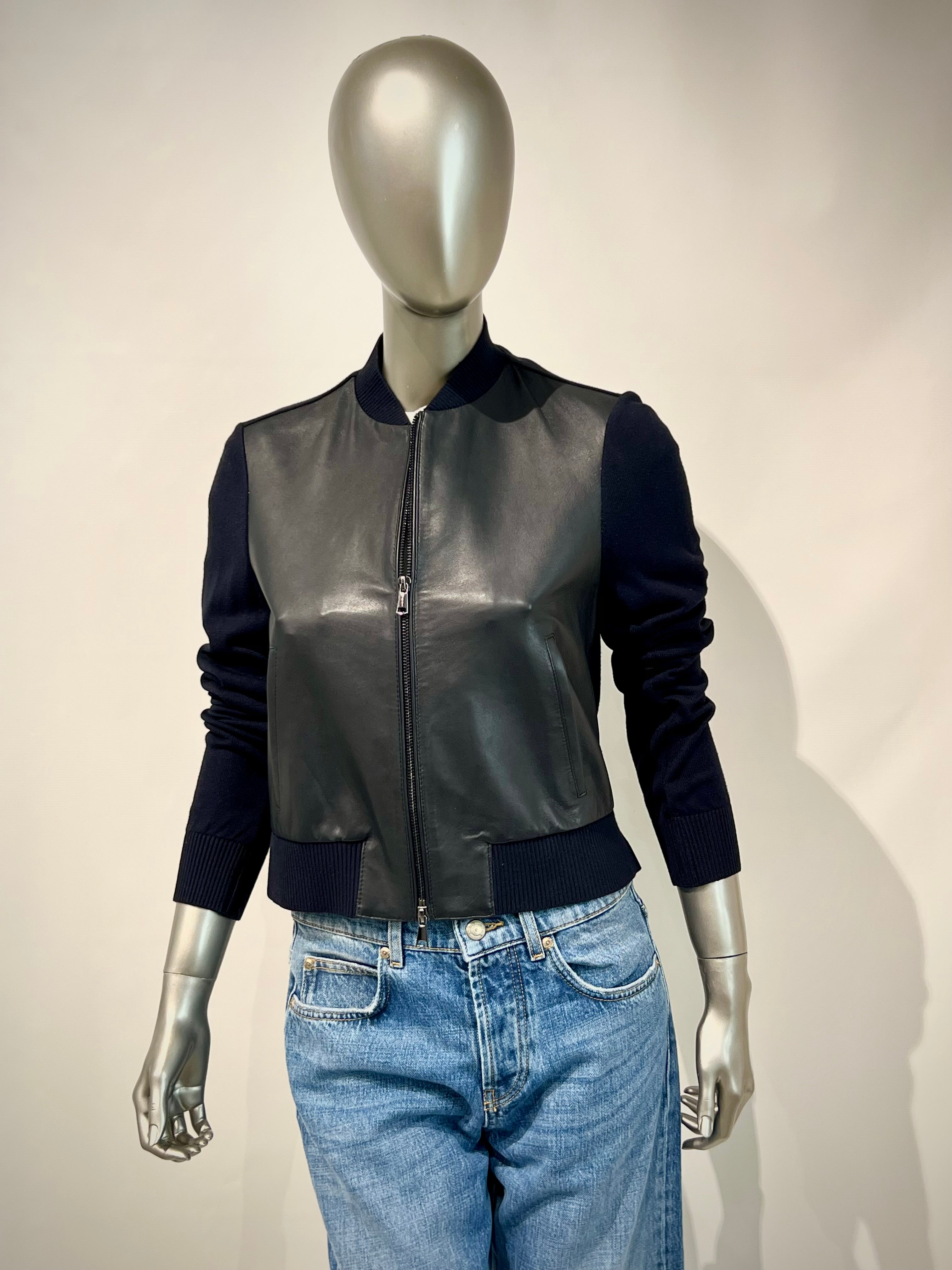 DS5-KEIRA Bomber Full Zip Knit/Leathers DK.Blu Woman