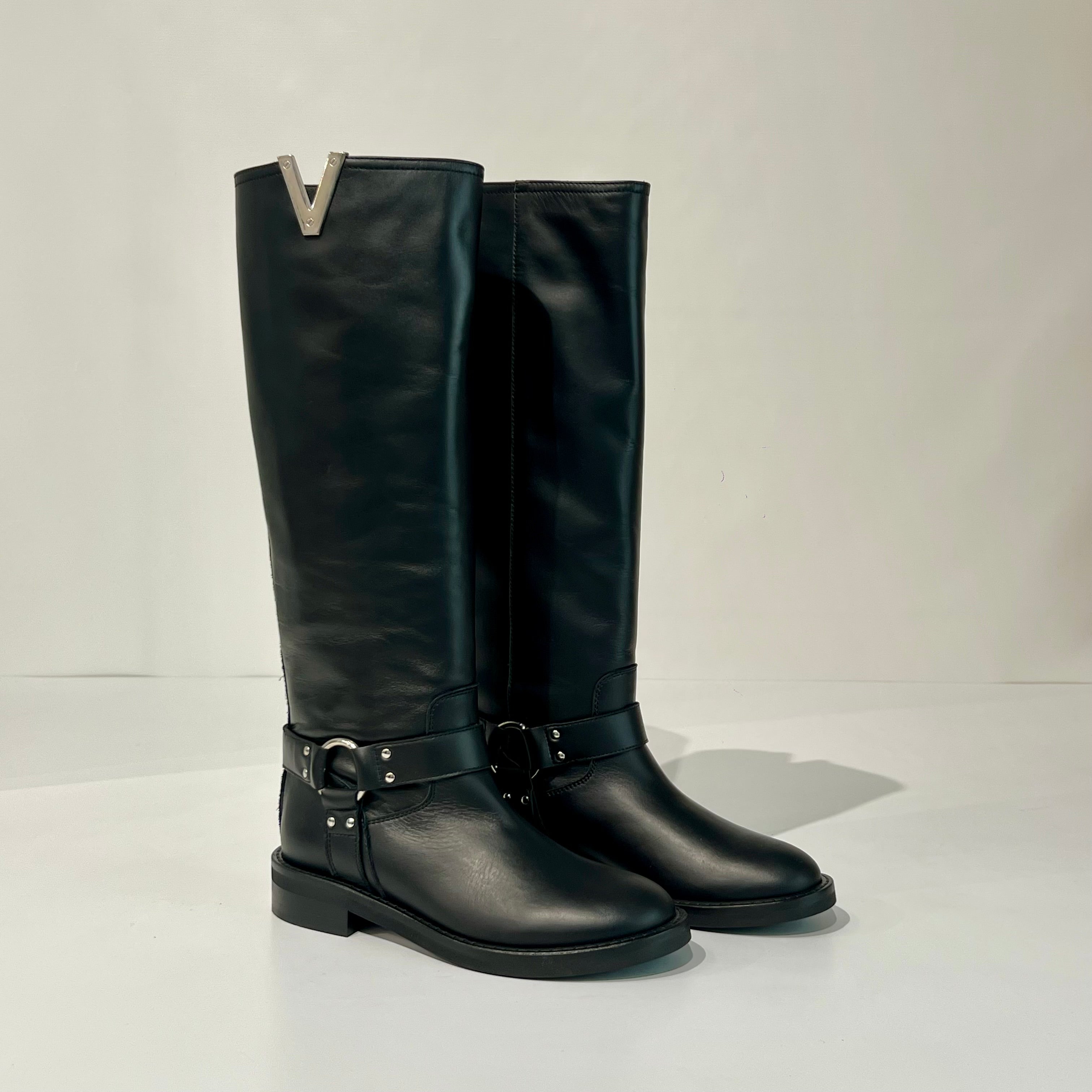 W5-4219 Stivale Biker V Nikel e Cinturino Nero