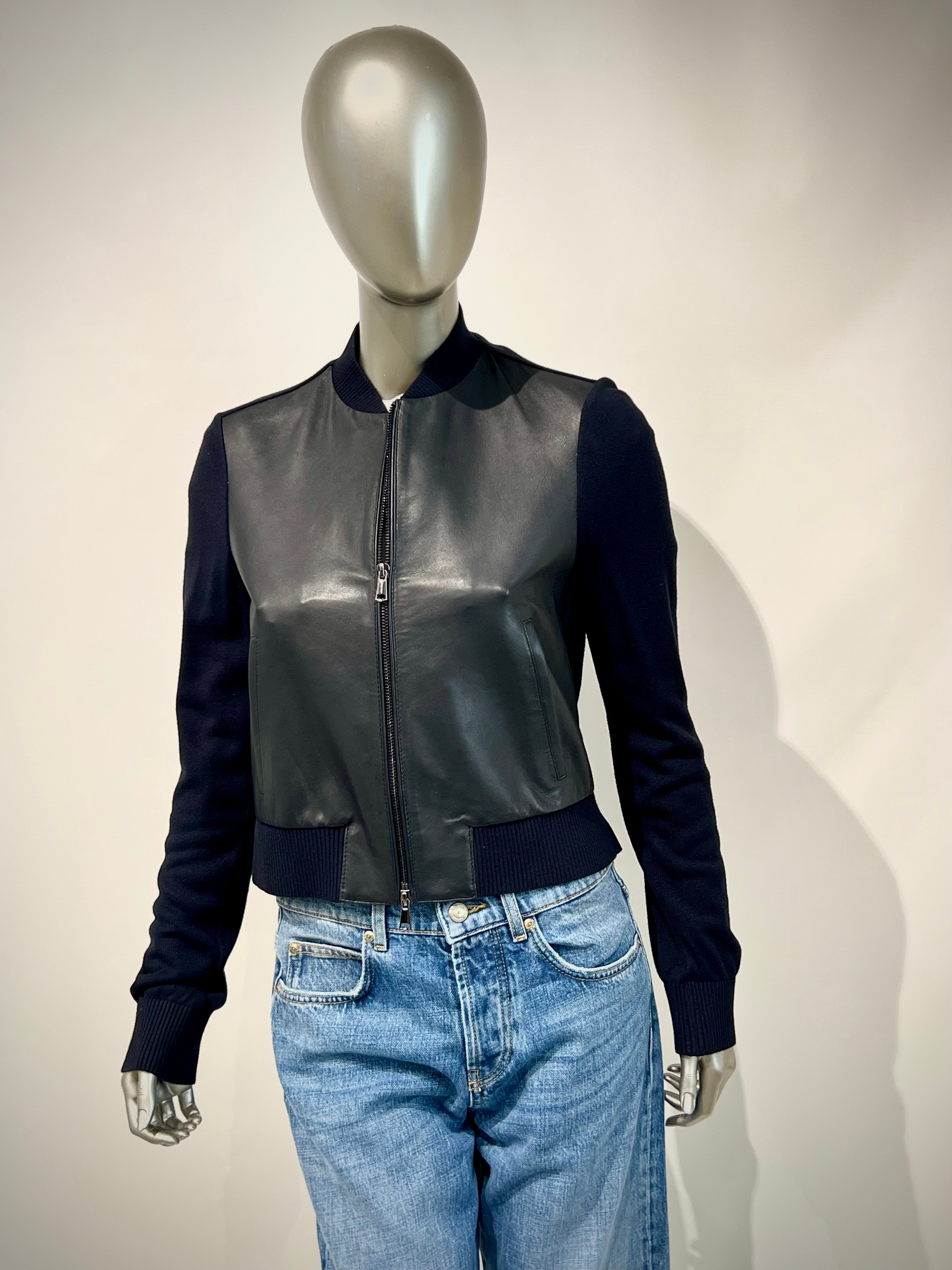 DS5-KEIRA Bomber Full Zip Knit/Leathers DK.Blu Woman