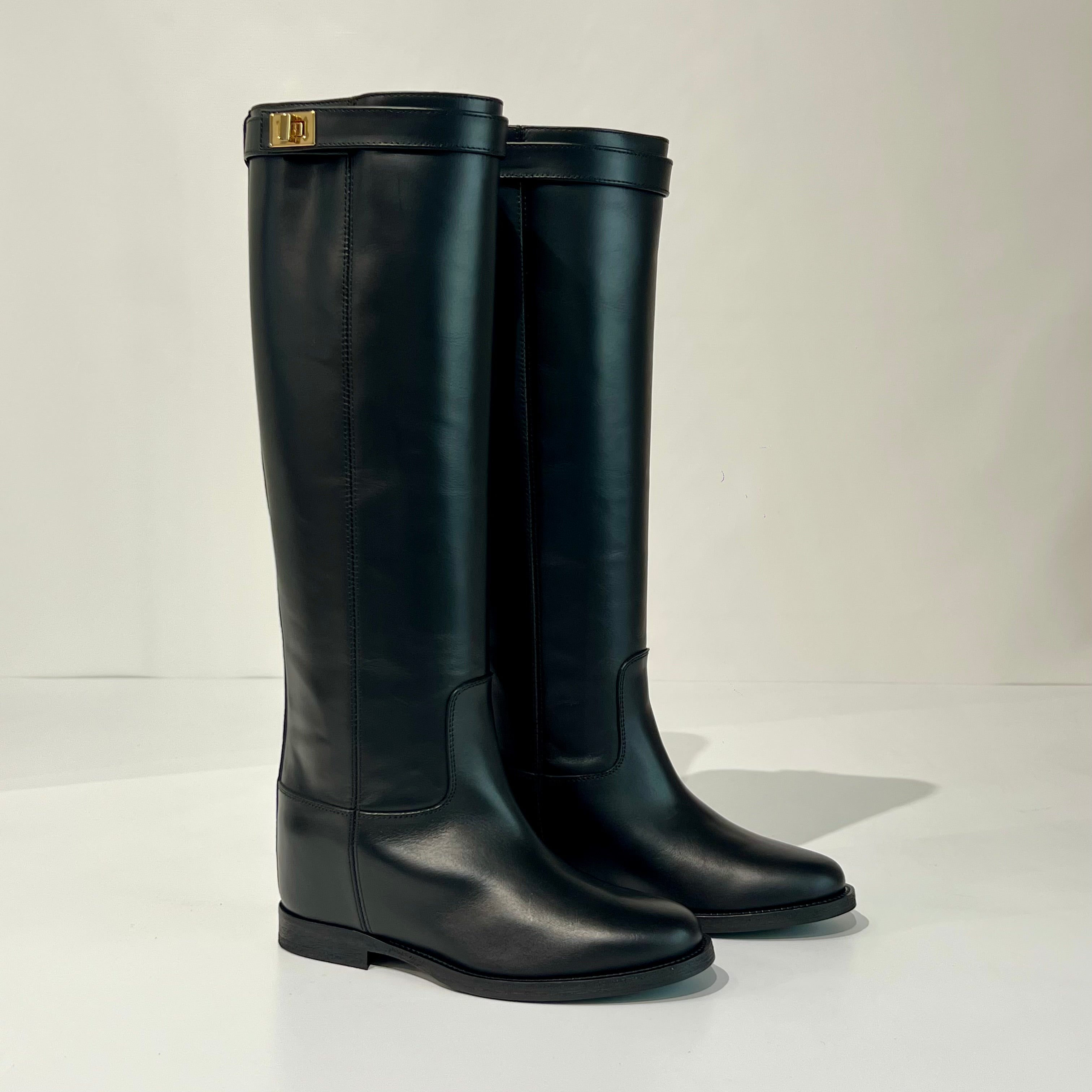 W5-3807 Stivale Santa Monica Lucchetto Oro Nero