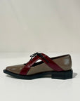 W6-G19-B Scarpa Lacci Vernice Taupe/Bordeaux