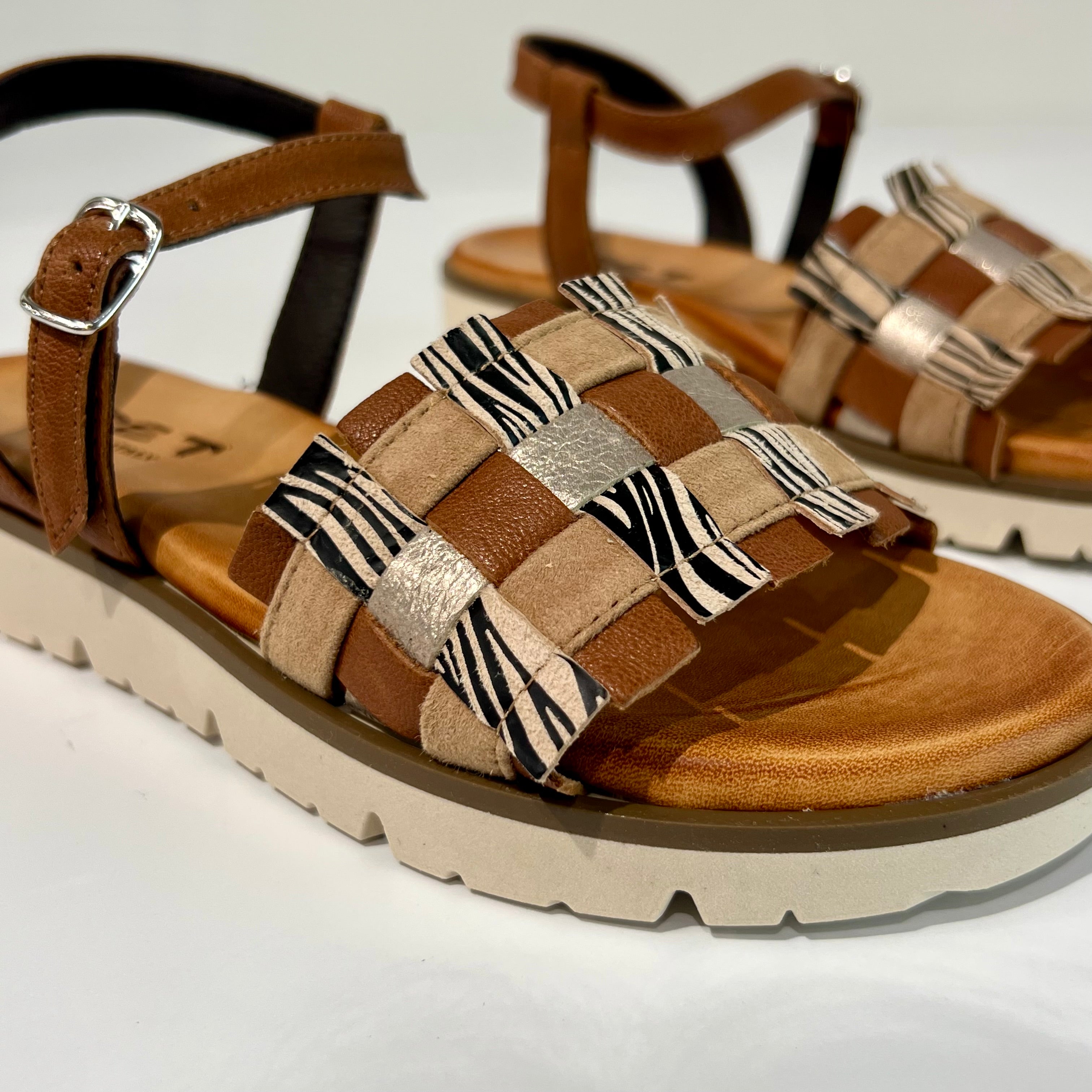 S6-1932 Sandalo Zeppa Cuoio Zebra