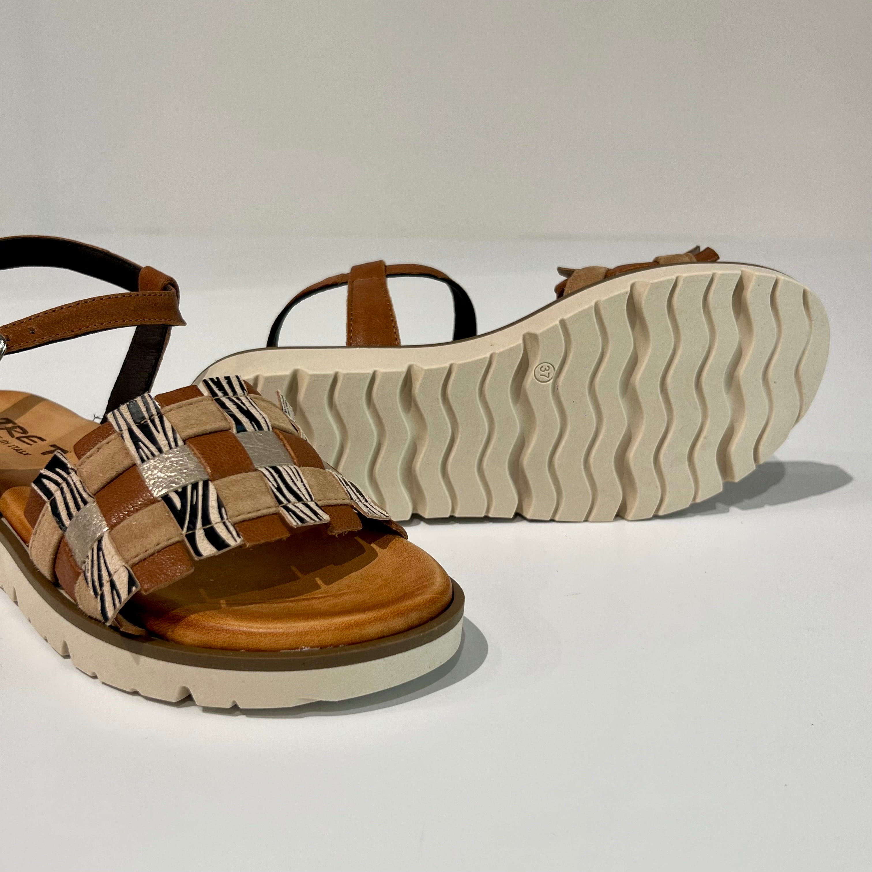 S6-1932 Sandalo Zeppa Cuoio Zebra