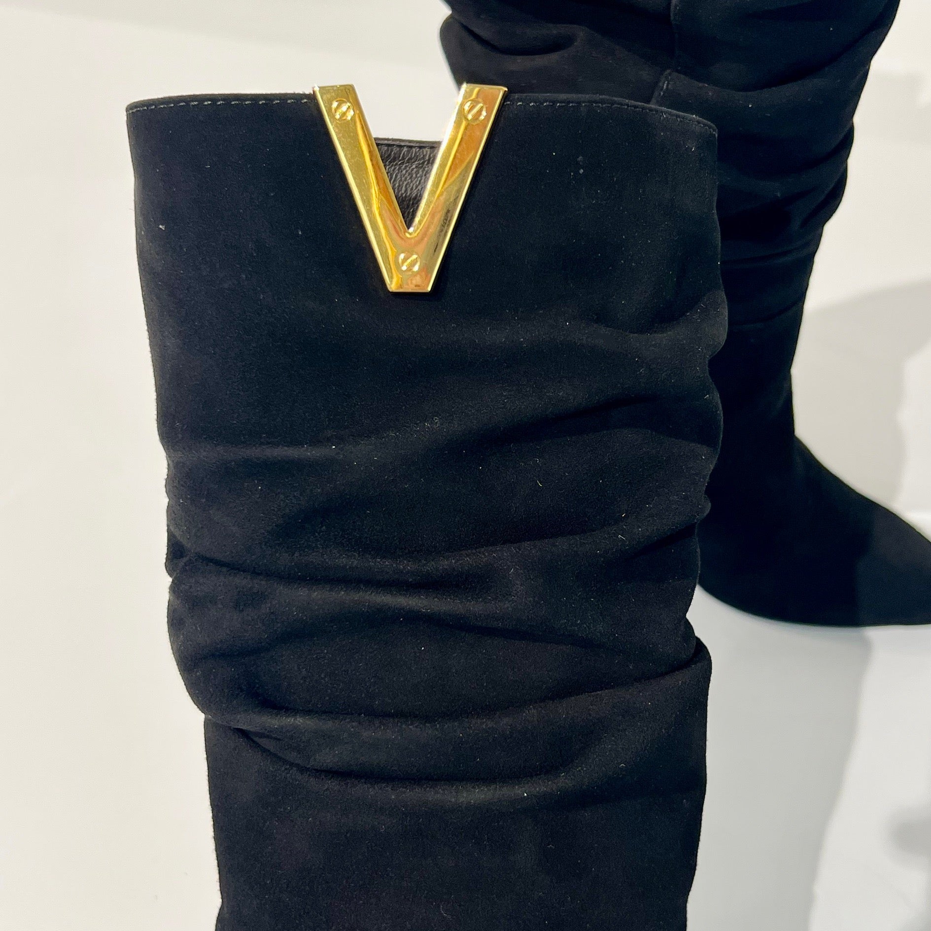 W5-4241 Stivale Tacco 8 Camoscio V Oro Nero