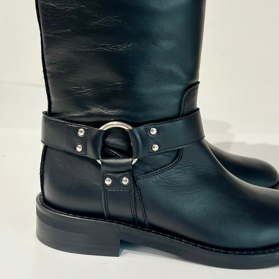 W5-4219 Stivale Biker V Nikel e Cinturino Nero