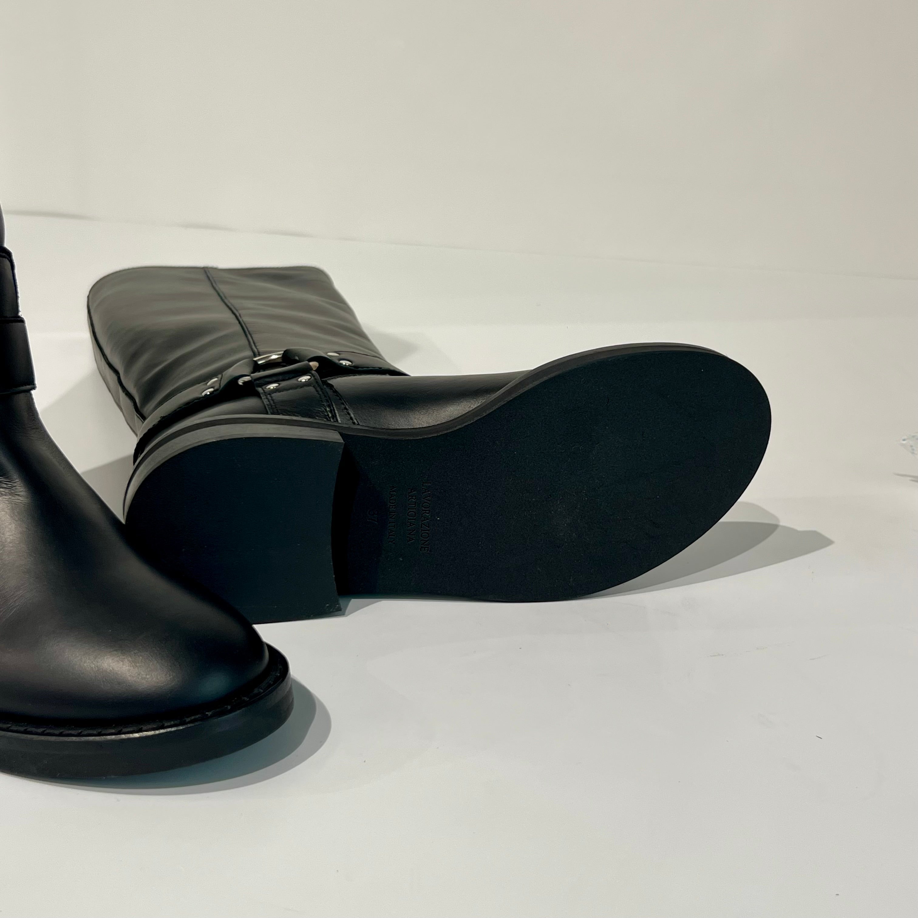 W5-4219 Stivale Biker V Nikel e Cinturino Nero