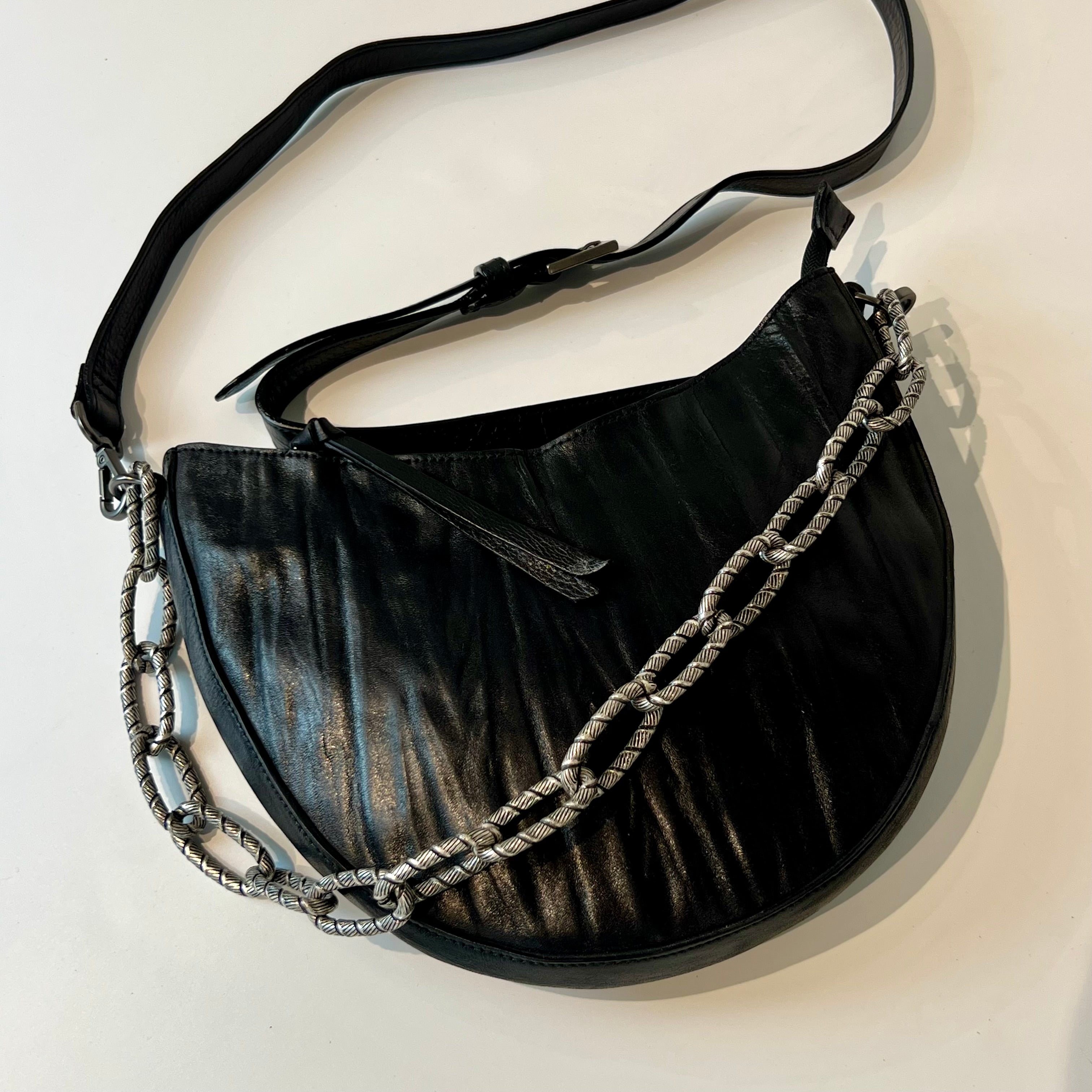 W5-9702 Borsa Tracolla Catena Pelle Crinkle Black 047