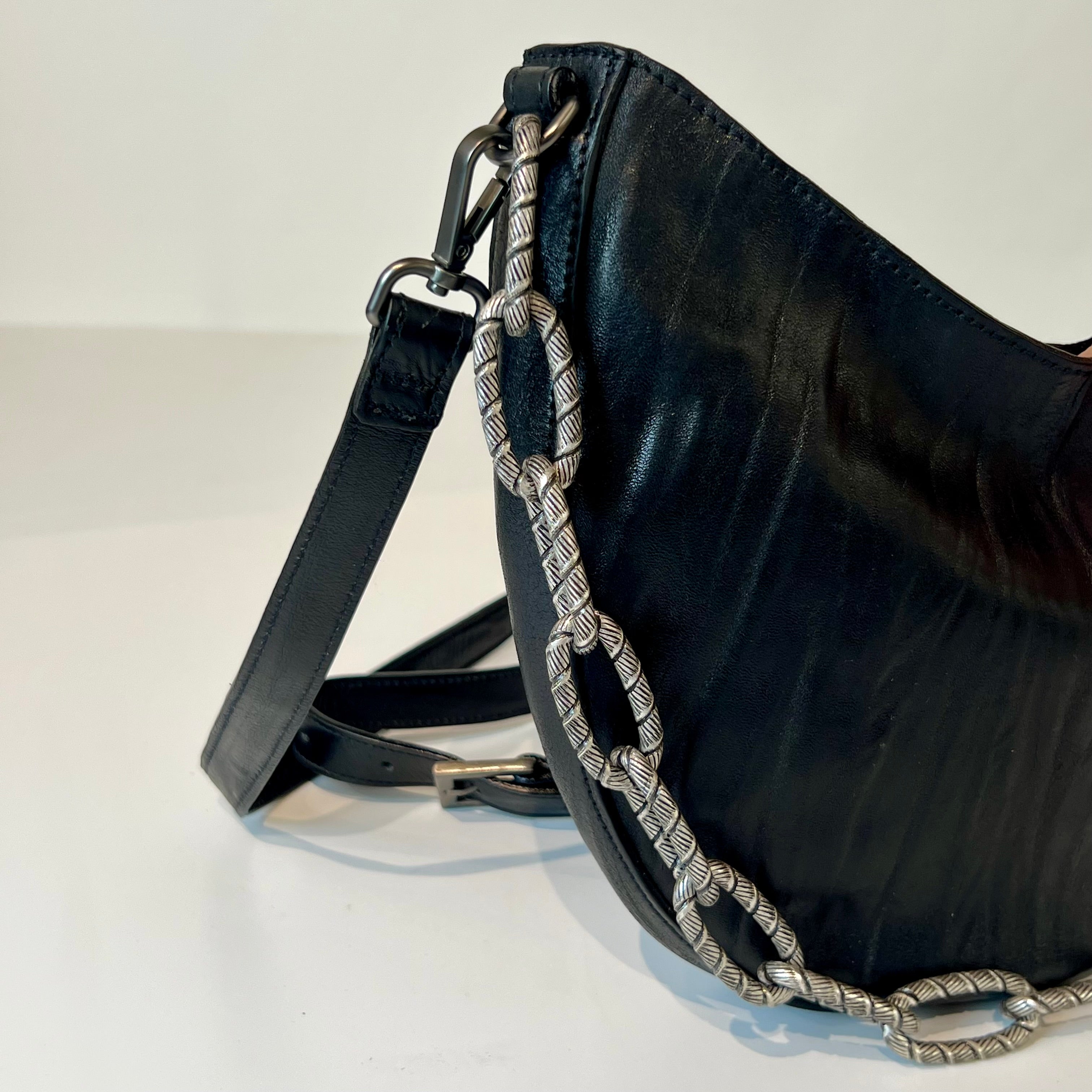 W5-9702 Borsa Tracolla Catena Pelle Crinkle Black 047