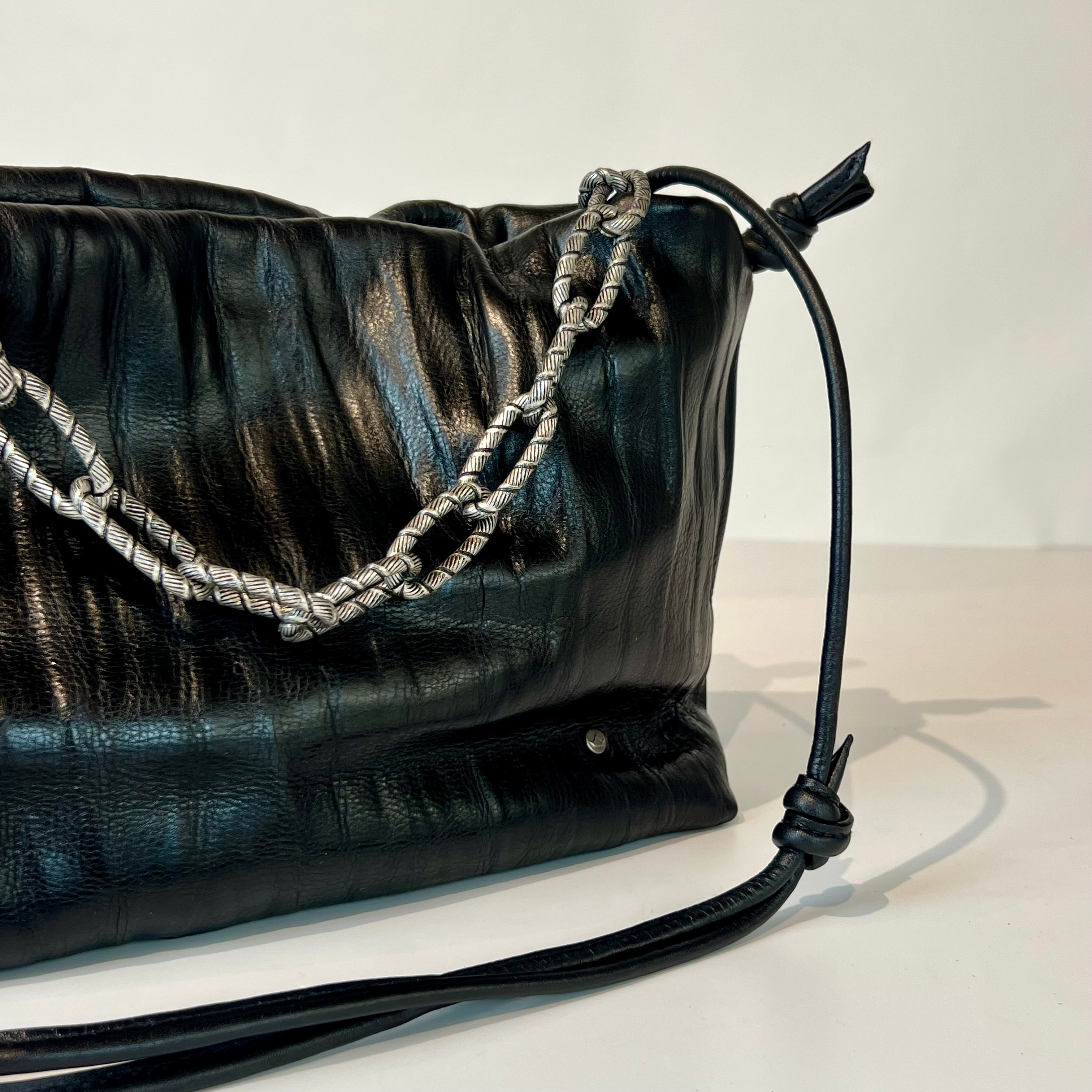 W5-9701 Borsa Tracolla Catena Pelle Crinkle Black 047