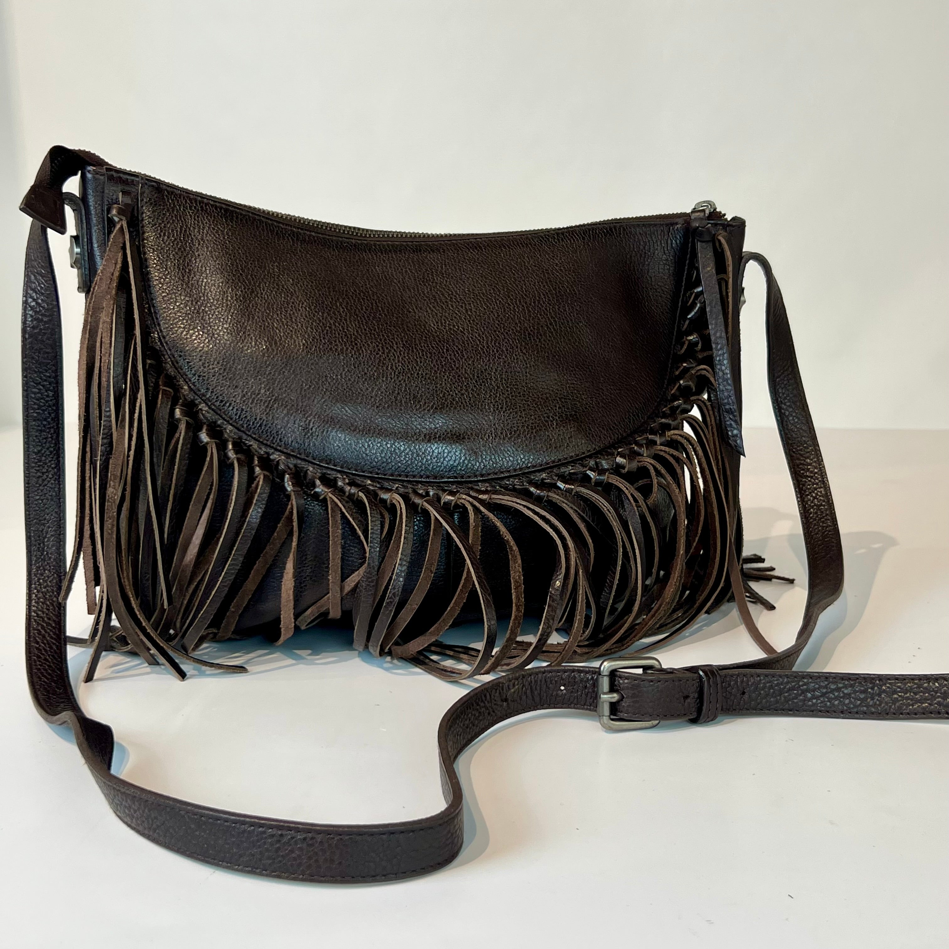 W5-9403 Borsa Tracolla Pelle Borchie Frange Coffe 760