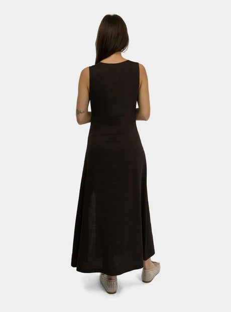 S5-DA5223 Abito Midi in Lino Cioccolato