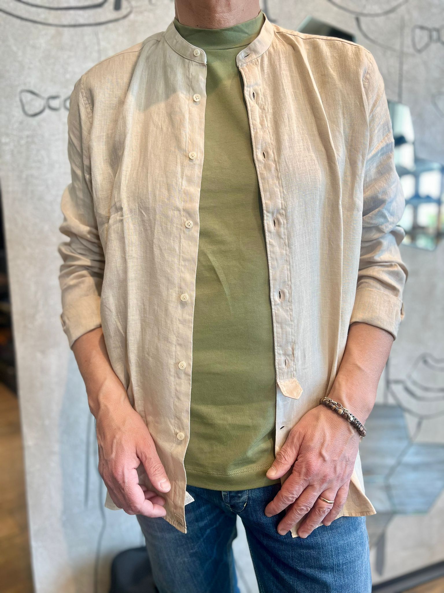 S4-Q66TNC Camicia Slim Coreana Lino Ecrù