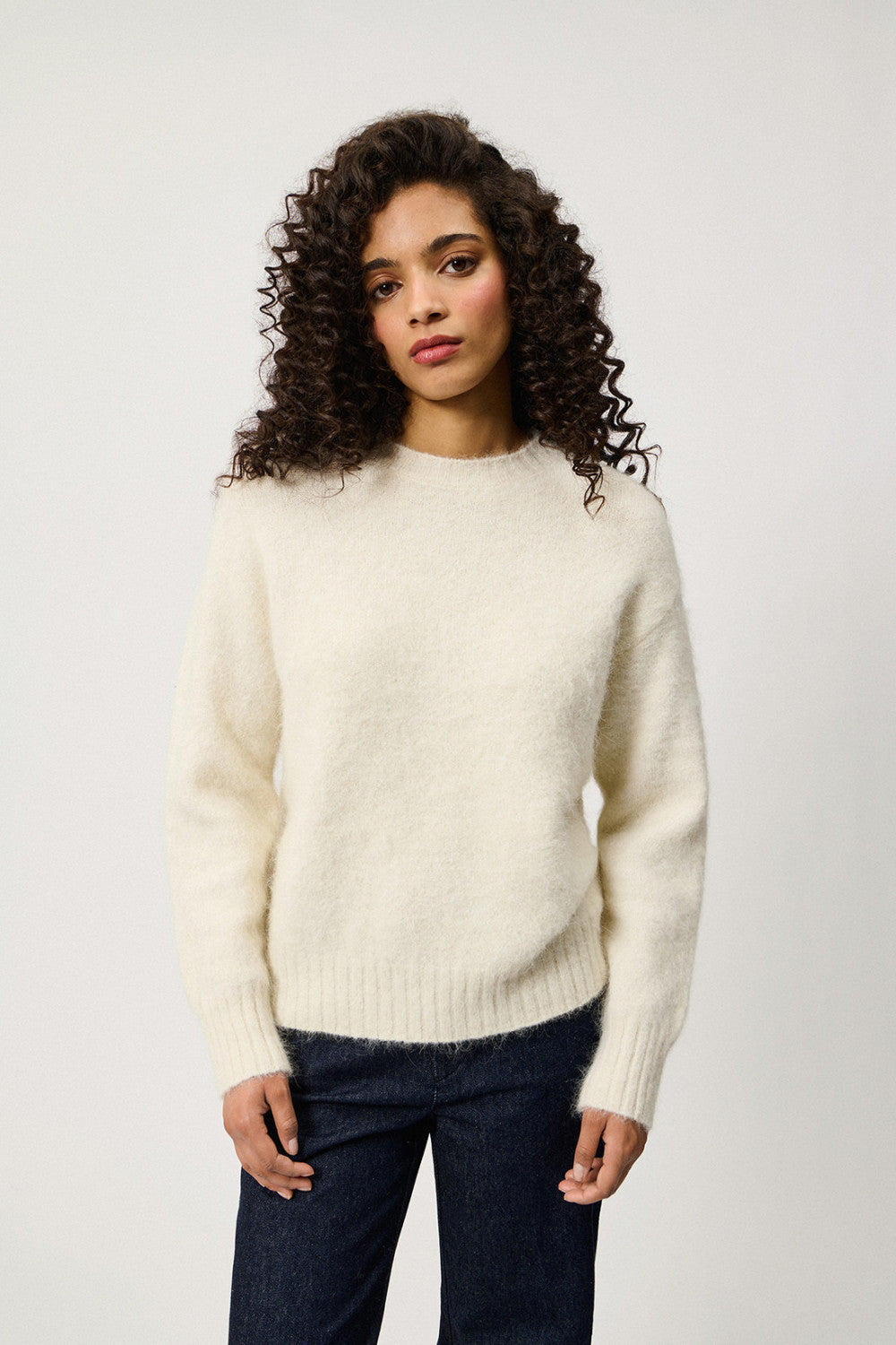 DS6-CREW Maglia Neck Alpaca Blend Ecrù Woman