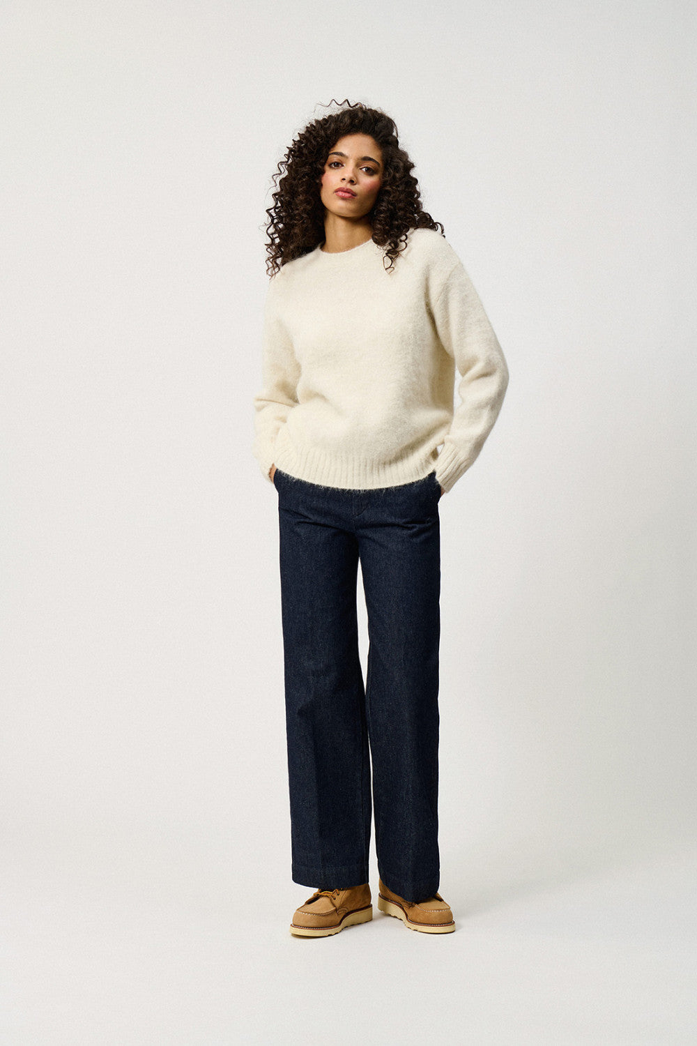 DS6-CREW Maglia Neck Alpaca Blend Ecrù Woman
