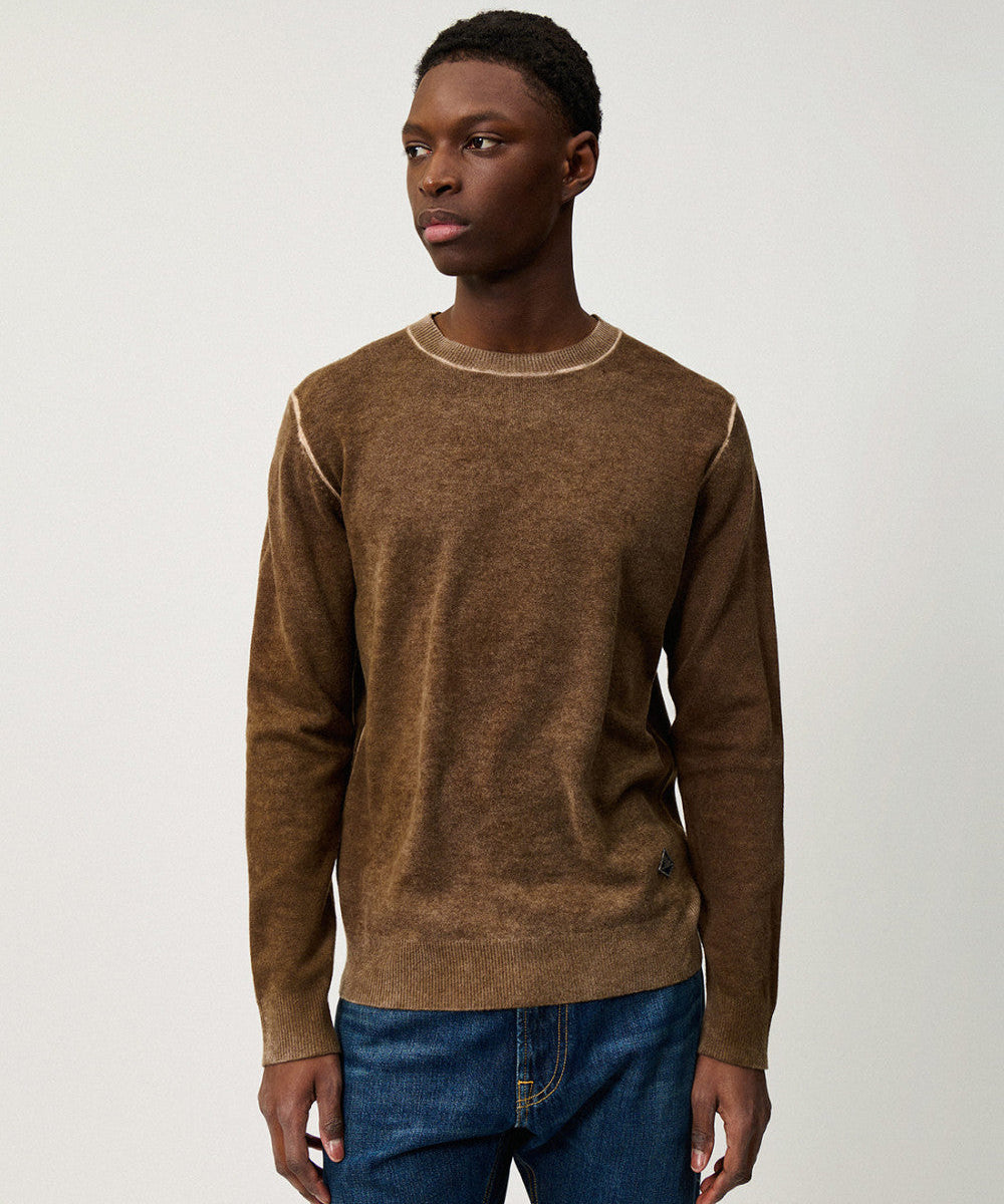 UW6-CREW Maglia Merino Wool Printed Brown Man
