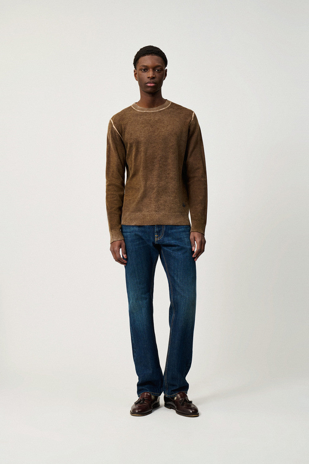 UW6-CREW Maglia Merino Wool Printed Brown Man
