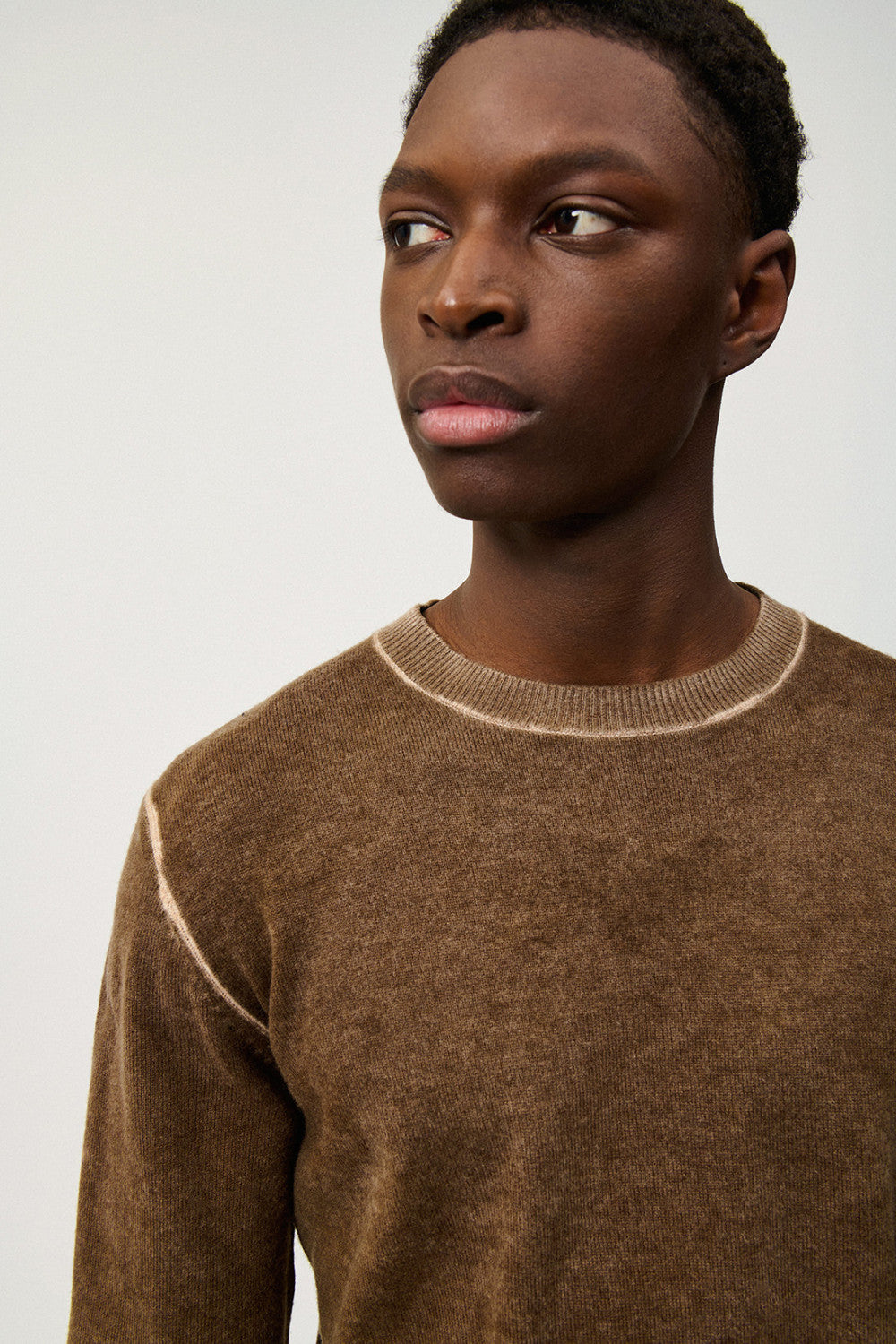 UW6-CREW Maglia Merino Wool Printed Brown Man