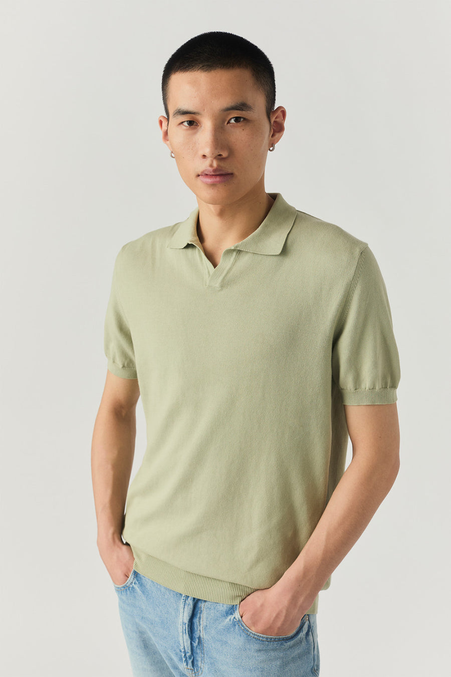 US5-Polo SS Cotton Crepe Lemon Grass Man