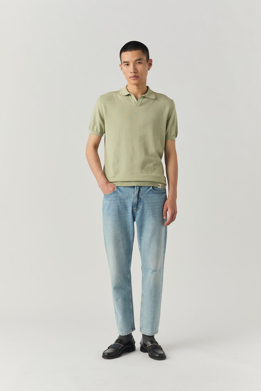 US5-Polo SS Cotton Crepe Lemon Grass Man