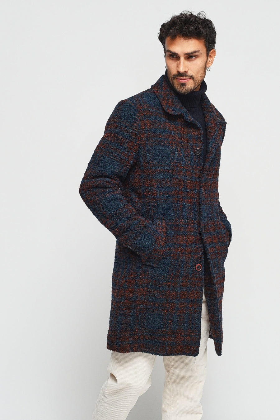 W3-VENU123 Cappotto Monopetto Check Blu Man