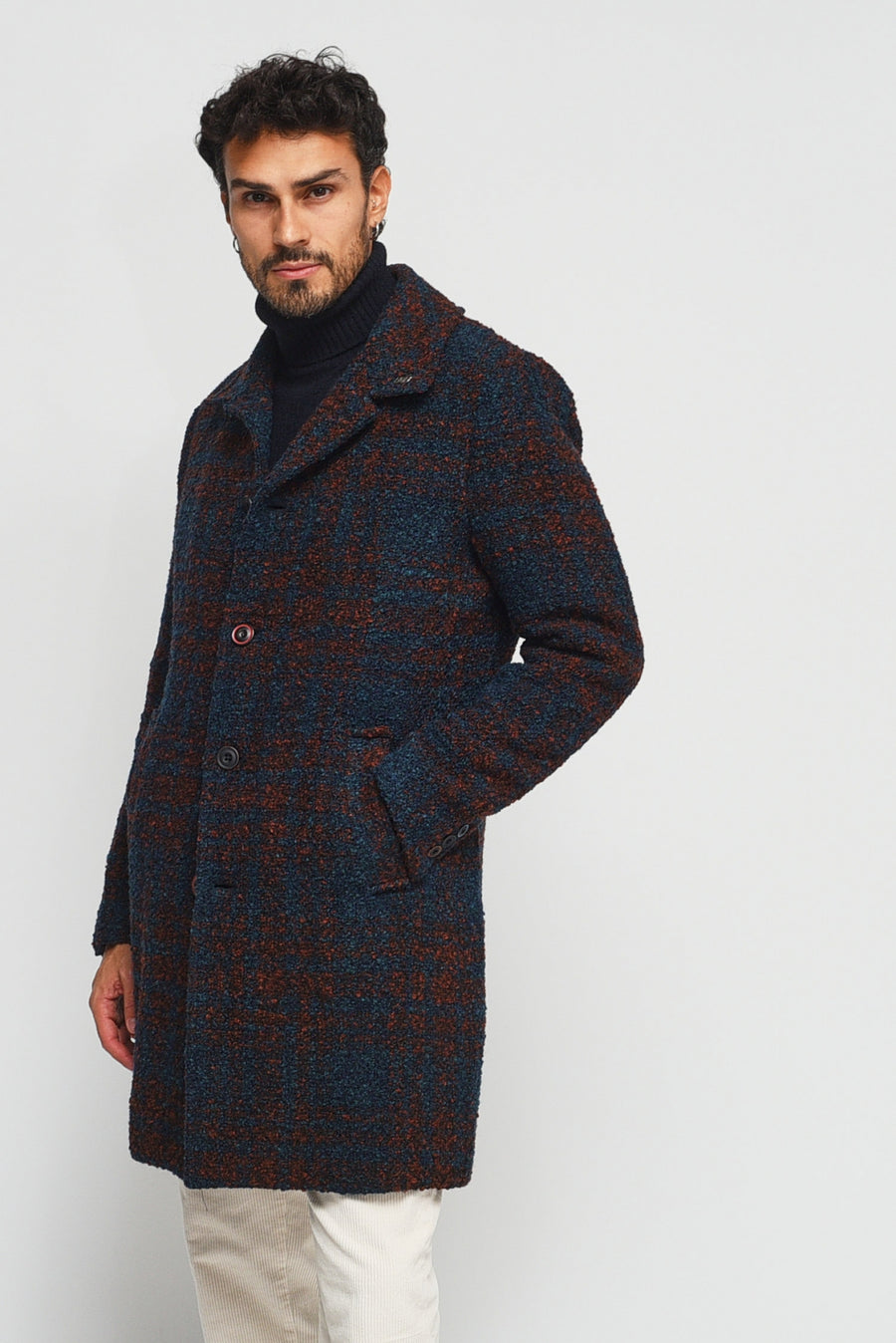 W3-VENU123 Cappotto Monopetto Check Blu Man