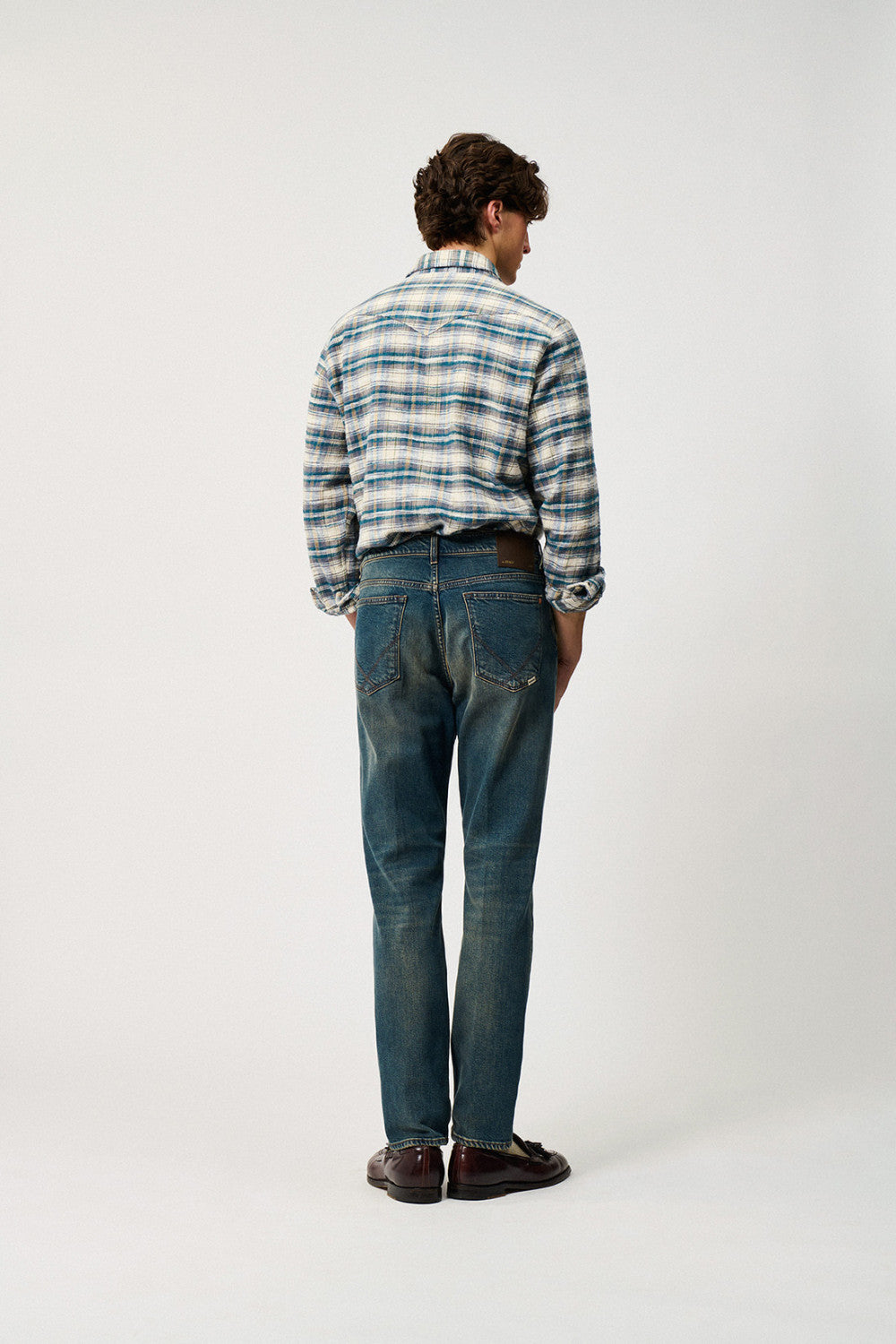 UW6-WESTERN Camicia Check Washed Ecru/Grey Man