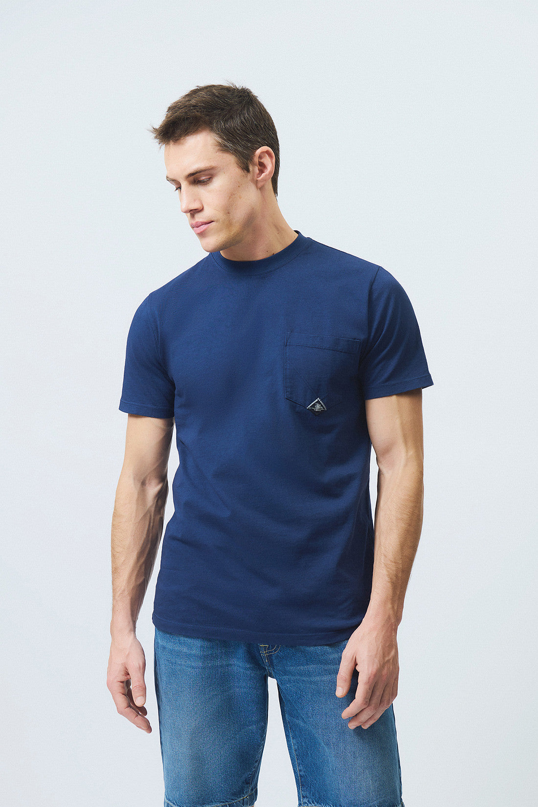 US6- T-Shirt Pocket Jersey Blue Work Man