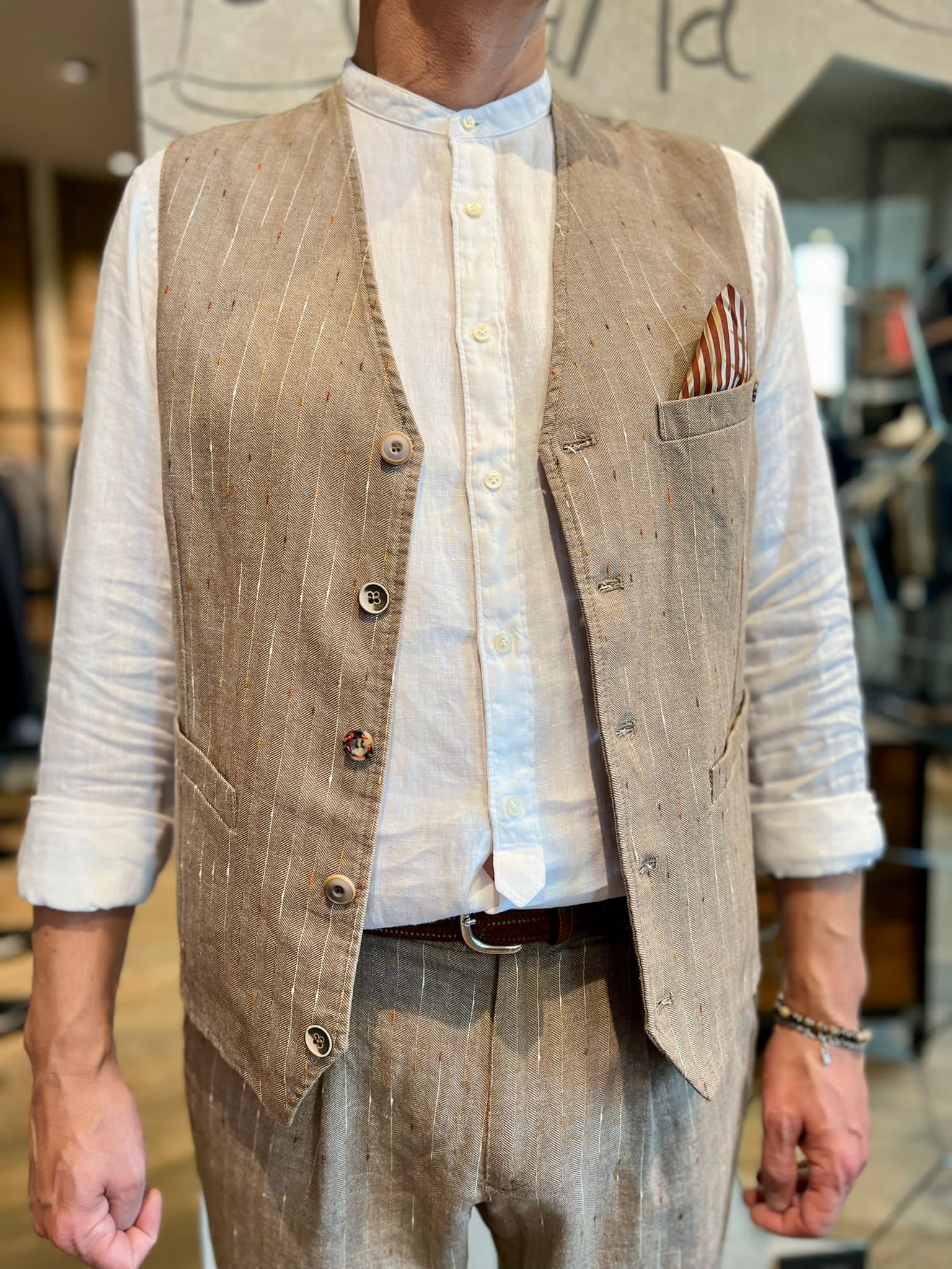 S4-Q66TNC Camicia Slim Coreana Lino Bianco