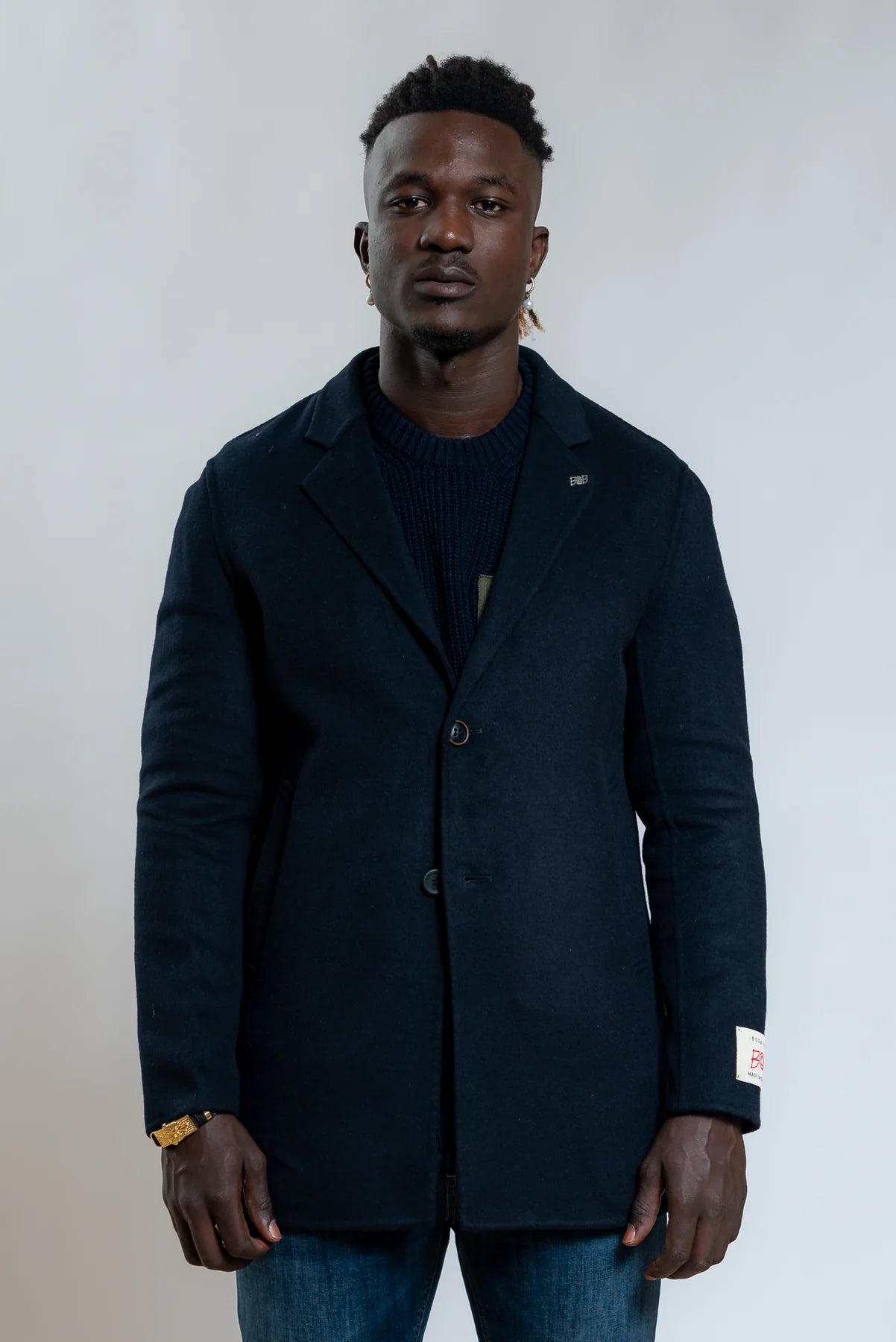 W4-BRON Cappotto Lana Monopetto Blu