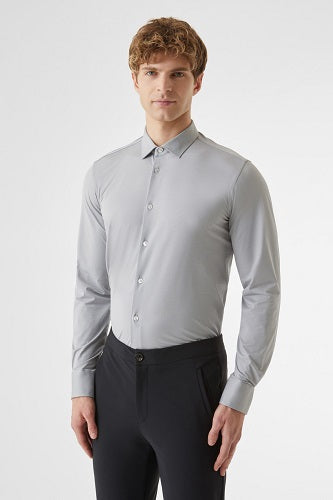 US2-094 Camicia Oxford Jaquard Azzurro Man