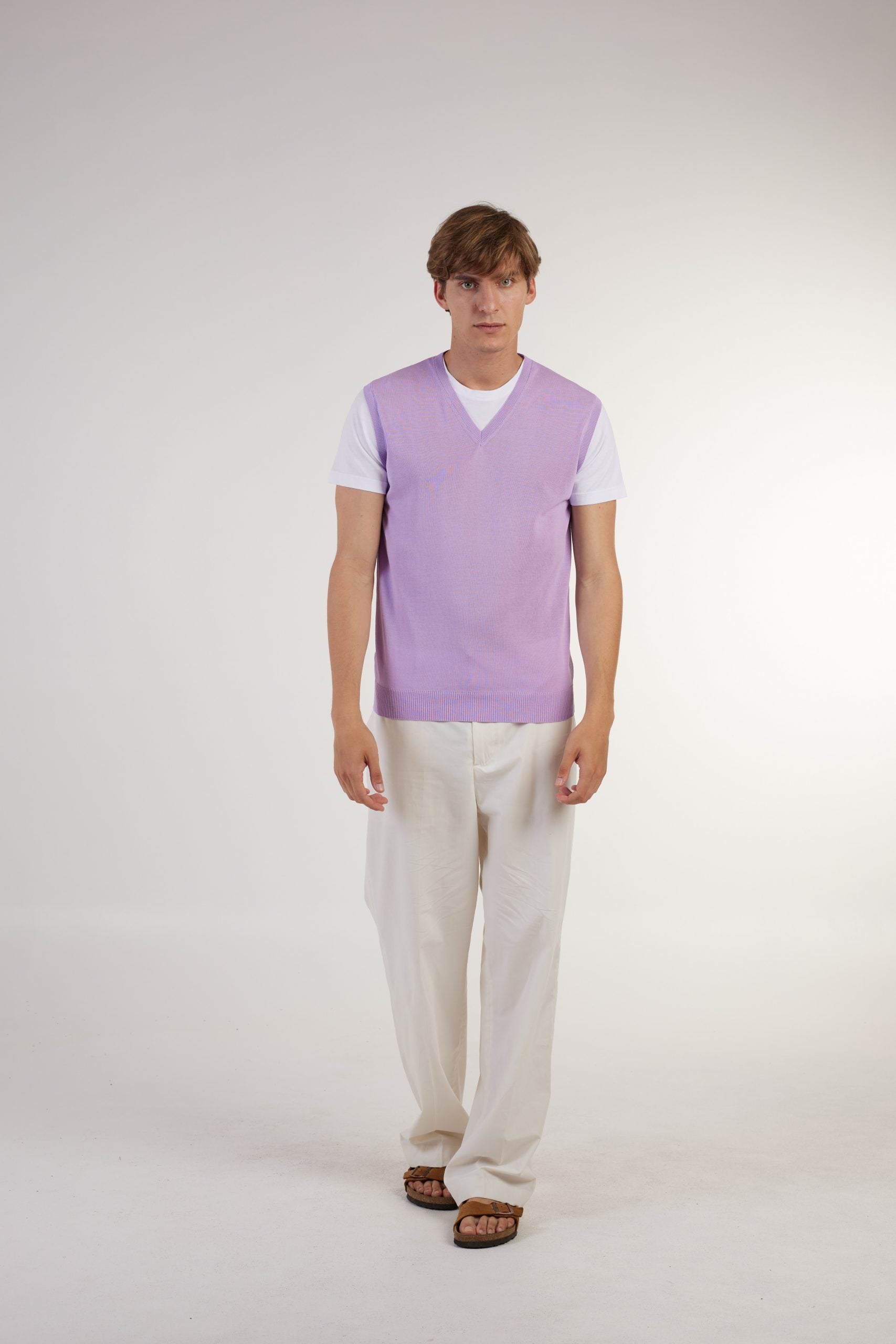 S3-0576 Gilet V con T-Shirt Lilla Man