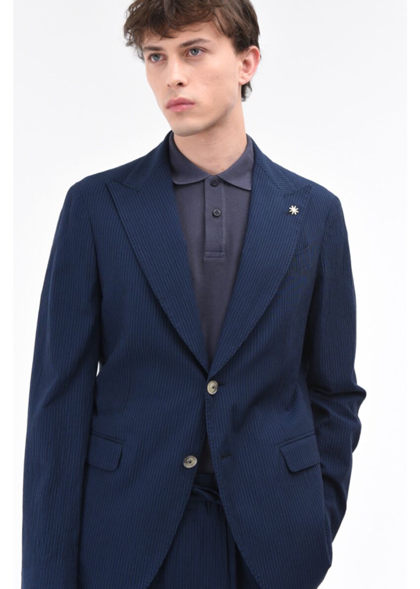 S3-3303 Giacca Seersucker Blu Man