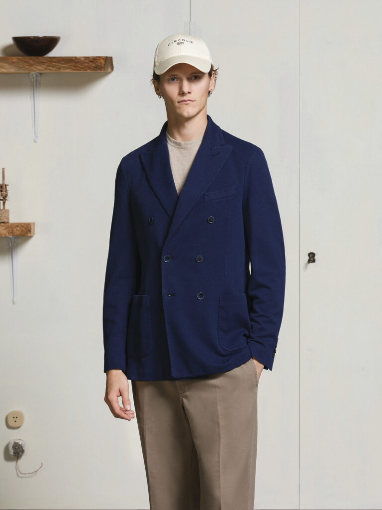 SU3-3848 Giacca Doppiopetto Oxford Indaco Man