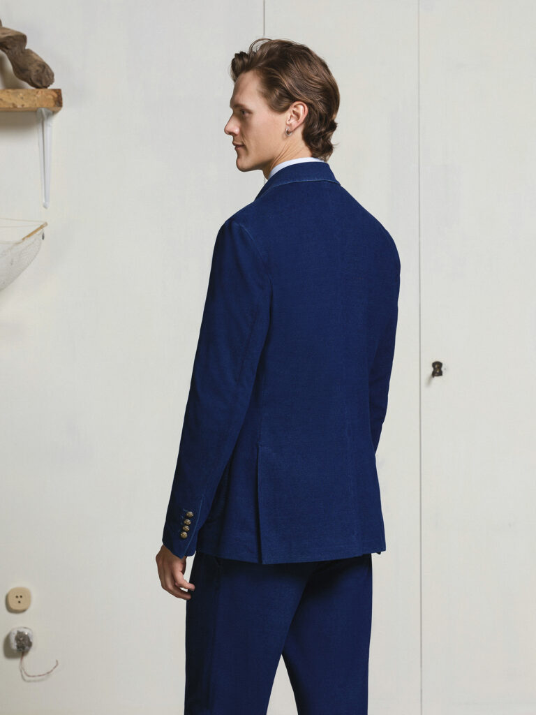 SU3-3895 Giacca Doppiopetto Piquet Washed Indaco Man