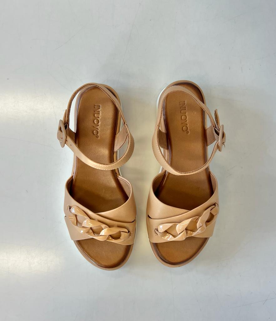 113062 Sandalo Zeppa Catena Beige