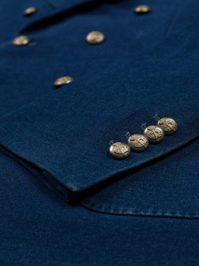 SU3-3895 Giacca Doppiopetto Piquet Washed Indaco Man