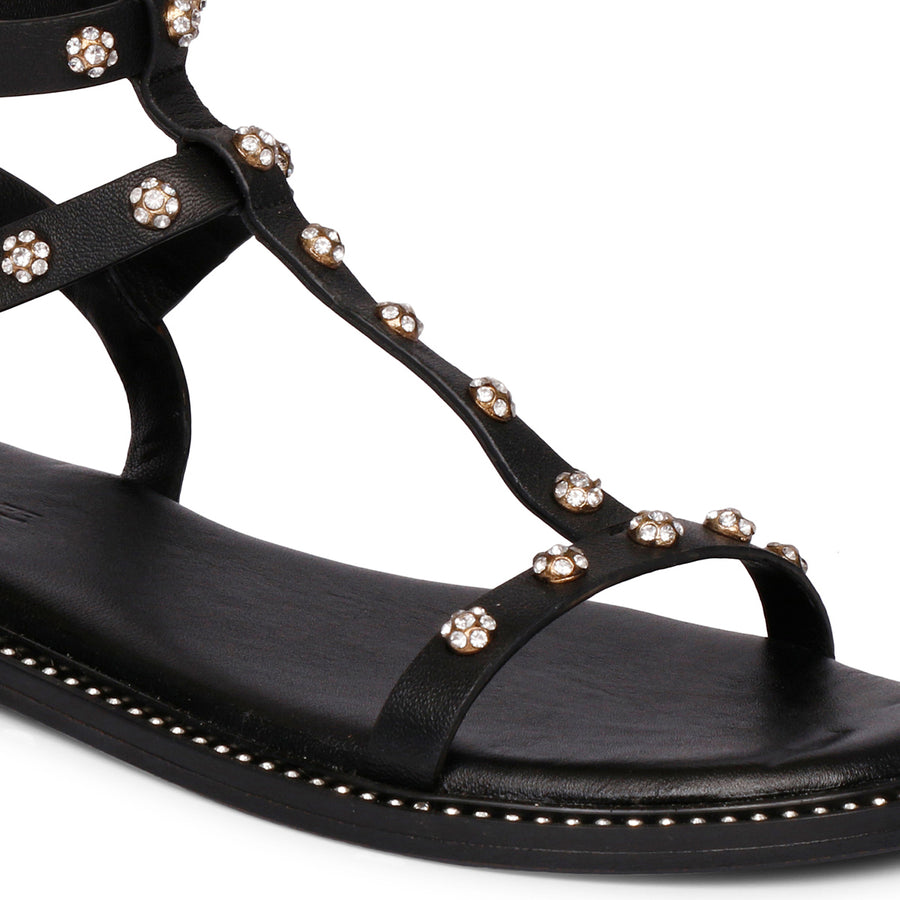 S2-17 FLO Sandalo Schiava Strass Black